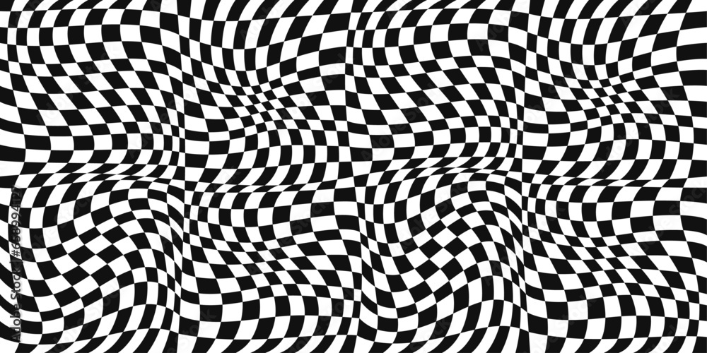 Aufkleber Wavy checkerboard pattern.Vector and seamless black and white convex checkerboard pattern.