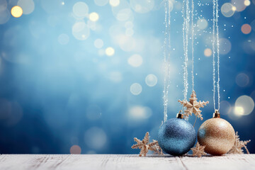 Christmas ornament on blurred blue background
