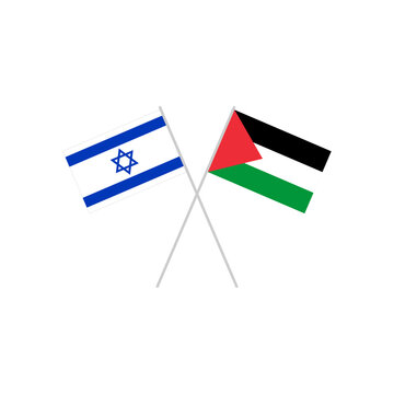 Israel and palestine crossed flags vector illustration. Palestinian and Israeli flags on white background.