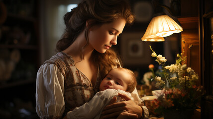 mother and daughter in a bedroom with a book