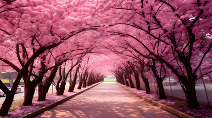 Pink tree tunnel in South Korea