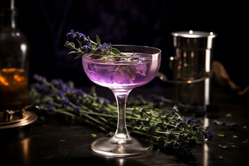 Flavorful herbal cocktail bursting with lavender essence. Generative AI