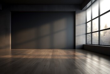 Empty room with window and wooden floor. 3D Rendering.