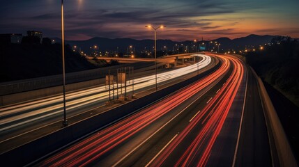 Obraz premium Car light trails on the highway at night. glow lights on road