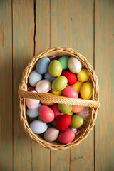 Easter joy captured in picturesque frame. Colorful eggs. Easter photo. Background. Celebration. 