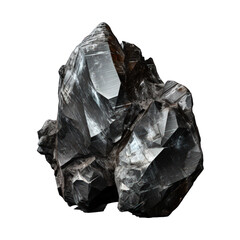 Fototapeta premium A black stone mineral exhibiting lustrous facets and deep charcoal hues, isolated on a transparent background. Generative AI