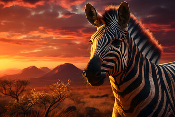 Fototapeta na wymiar zebra in sunset