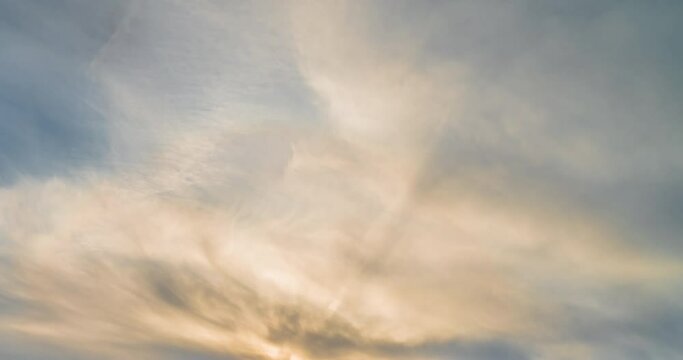 Time lapse of beautiful sky with clouds. Natural cloudy sky at sunset. Concept of peaceful, hope, religion, spiritual