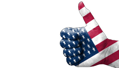 thumbs up in approval with the USA American flag painted