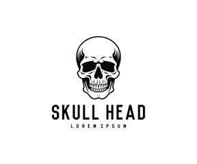 skull head illustration logo, vector, black and white