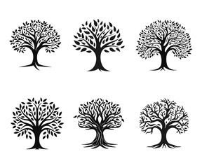 vector vintage trees silhouettes set