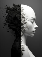 black and white portrait of a woman duality of light and darkness - by generatrive ai
