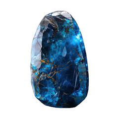 A vibrant blue stone, with a captivating, glittery surface, is set on a seamless transparent background. It boasts an elegantly cut, polished finish, radiating with every angle. Generative AI