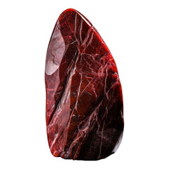 A deep red stone with smooth, polished surfaces and subtle glimmers, isolated on a transparent background. Generative AI