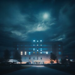 Nocturnal Care Hospital Illuminated by the Night Sky
