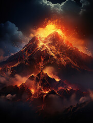 Fiery Summit: A Majestic Mountain Ablaze at Dusk