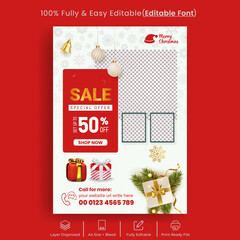 Christmas sale editable flyer or poster, Christmas sale flier, festival sale shopping flyer, xmas sale,
merry christmas party invitation greeting background with new year sale and winter flyer design
