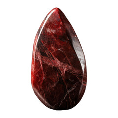 A vibrant red stone with intricate details, showcasing a lustrously polished finish, laying isolated on a transparent background. Generative AI