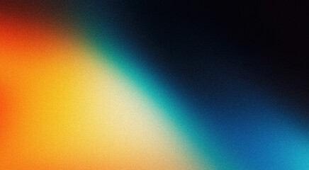 Obraz premium Yellow orange glowing blue teal black noise texture gradient background grainy dark vibrant banner poster cover backdrop header design