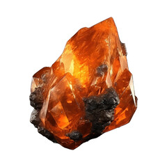 A vibrant orange stone mineral with unique textures presented isolated on a transparent background. Generative AI