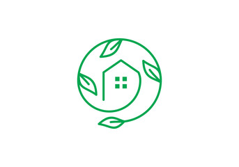 Naklejka premium leaf tree and home logo design. simple modern line symbol vector