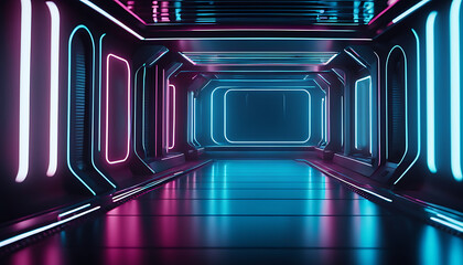 neon-filled futuristic background. Future cyberspace concept, high-tech lines, 3D representation
