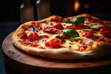 Fresh homemade Italian pizza Napoletana close up