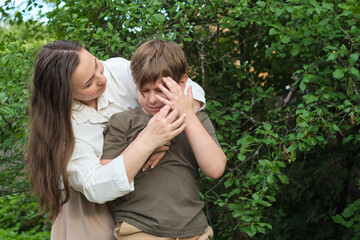 Fototapeta premium In times of sorrow, a mother s embrace brings solace a portrayal of love, support, and childhood troubles