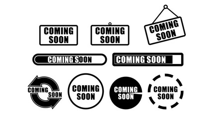 'Coming soon' stamp set, label, emblem