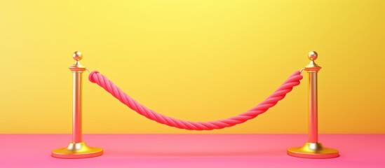 Celebrity party entrance with a minimalistic yellow rope barrier icon on a pink background