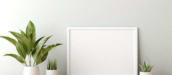 a room with empty frame and plants
