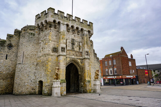 Southampton England 12 September 2023 - Medieval gatehouse ruin in Southampton. The Bargate former fortification gate to the city 