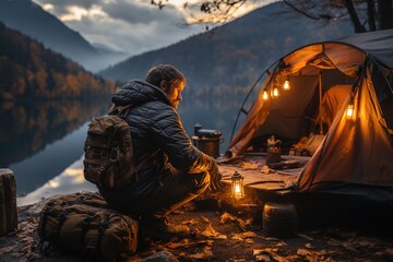 A lone hiker pauses to take in the majestic view from a rugged mountain summit