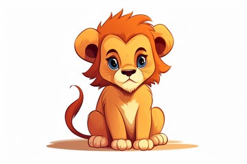 Cartoon lion sitting in a flat cartoon style. Generative AI
