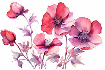 Transparent flower painting done in watercolors, saved in png format. Generative AI