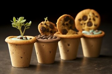 Delicious cookies served in edible cups. Generative AI