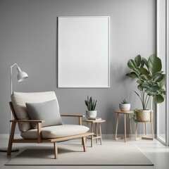 vertical frame mockup with chairs and plants - obrazy, fototapety, plakaty