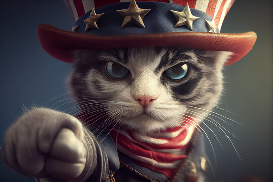 Illustation Of Angry Cat Pointing Wt Finger Like Uncle Sam Vote Concept.