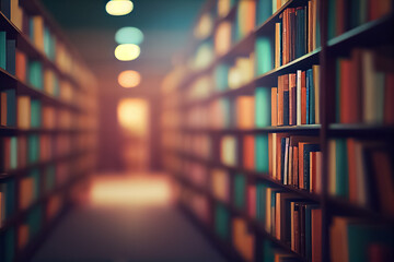 illustration of bookshelf in library copyspace background . - obrazy, fototapety, plakaty
