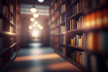 illustration of bookshelf in library copyspace background .