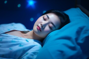 A peaceful woman resting in bed with closed eyes