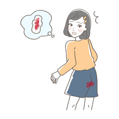 Illustration of a Girl Troubled by Stained Pants During Menstruation.