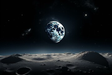 Naklejka na ściany i meble Illuminated background behind earth's fully visible moon. Generative AI