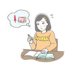 Illustration of a Girl Worrying About Menstruation During Class.