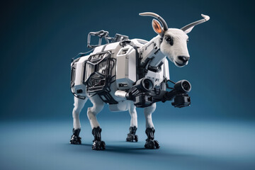 Robotic goat drones aiding in mountain rescue isolated on a gradient background 