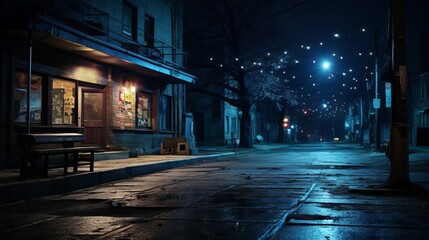 Fototapeta na wymiar Night city street view, no people. AI generated