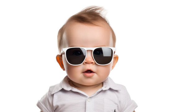 Baby With Oversized Sunglasses On Isolated Background