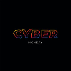Cyber Monday light background. Vector illustration of abstract glowing neon colored text with glitch effect over dark background for your design

