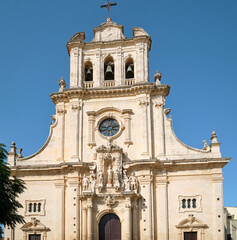 Facade of St. Sebastian Basilica in Ferla, Sicily. A baroque church built in 1741 - obrazy, fototapety, plakaty