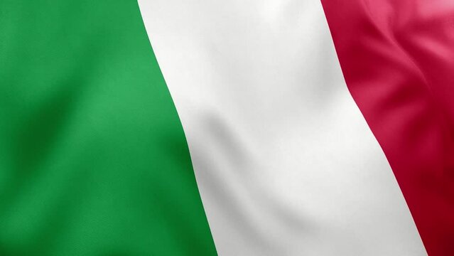 Realistic flag of Italy waving in the wind. Seamless loop with highly detailed fabric texture.